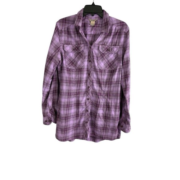 Duluth Tading Womens Shirt Adult Size Large Purple Flannel Long Sleeve Pocket - Picture 2 of 12